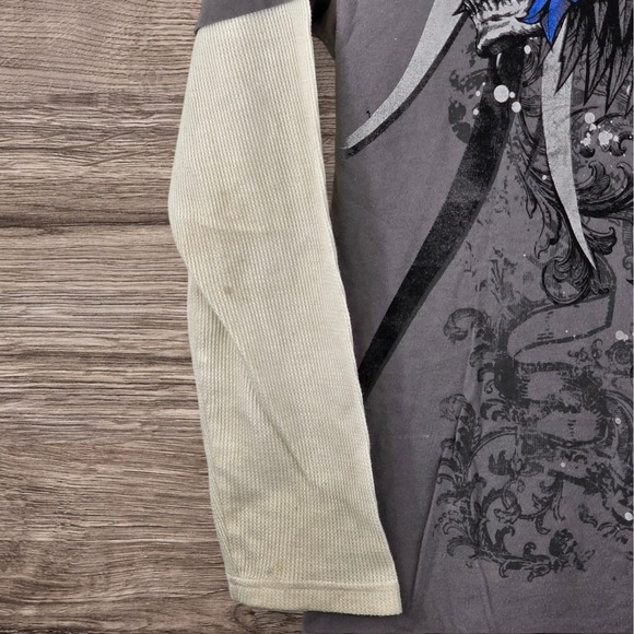 MMA Elite Thermal Shirt Mens XL Waffle Knit Thermal Sleeve Y2K Skulls Cross Rock - Picture 4 of 9